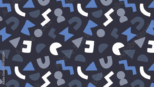 Geometric shapes on a dark background with evergreen accents