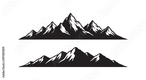 Mountain range silhouettes against a white background isolated on transparent background