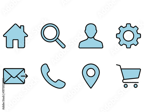 Thin Line Minimal Icon Set Light Blue Color