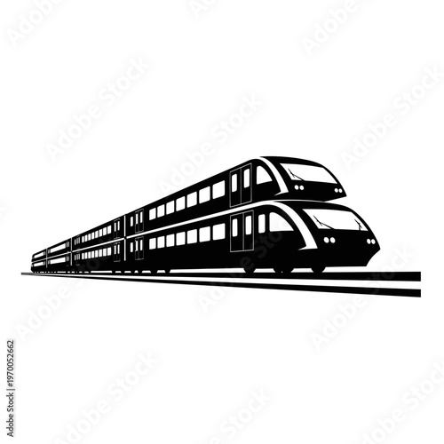 Sleek Double Decker Train Illustration in Black and White.