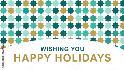 Festive background with geometric stars and holiday greetings text