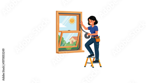 A woman installing a new window.