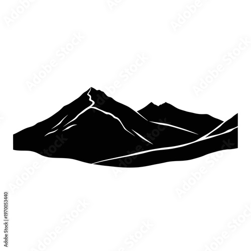 Striking Silhouette of Majestic Mountain Range Against White Backdrop.