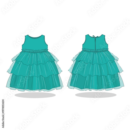 Turquoise Tiered Ruffle Dress Fashion Illustration