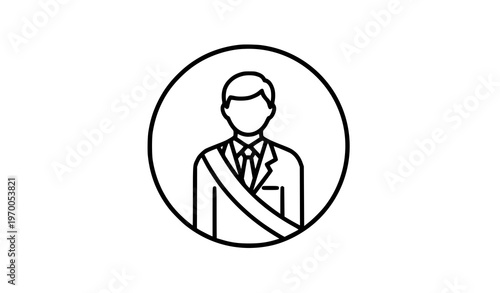 Mayor badge outline icon with official sash minimal black vector illustration