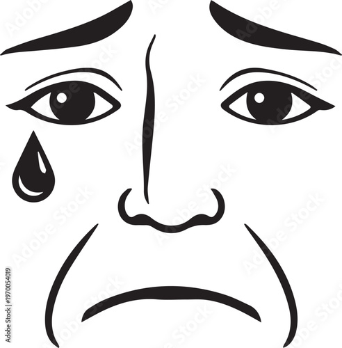 A symbolic representation of deep sorrow, expressed through bold black lines and the solitary teardrop conveying intense emotions.