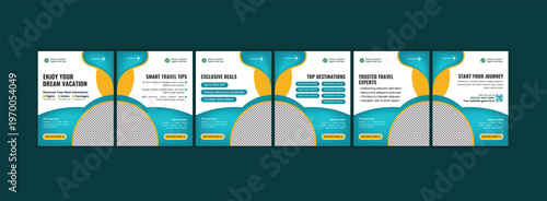 Travel Business Promotional Social Media Carousel Template With Holiday Deals And Booking Layout