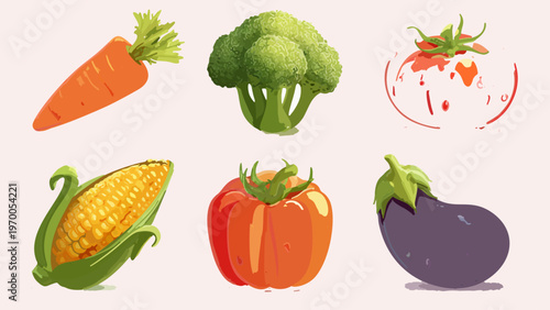 a vector illustration set of 6 vegetable kitchen 
