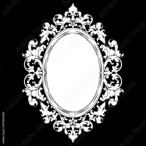 Luxury Ornate Oval Frame Baroque Style with Elegant Floral Vintage Decoration Isolated on White Background