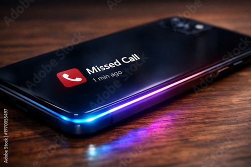 Smartphone Displaying Missed Call Notification with Dynamic Neon Lighting