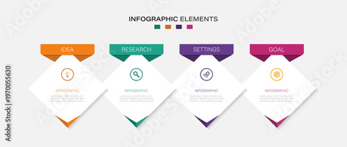 Business infographics template. timeline with 4 steps, options. Business Infographic design template Vector with icons and 4 four options or steps. infographic with drop shadow style with diamond.