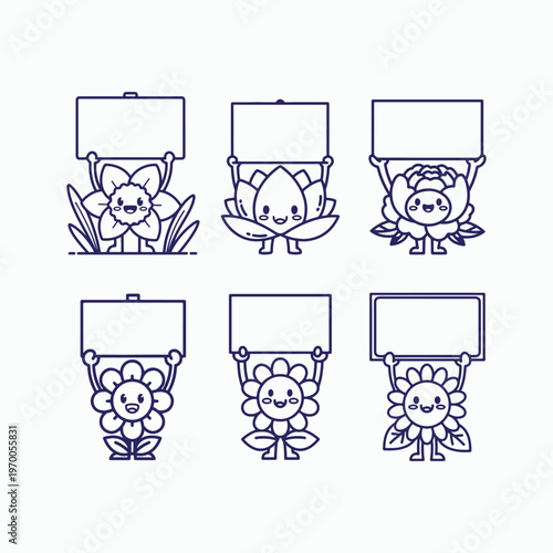 Kawaii Floral Vector Collection with Empty Banners for Educational Text