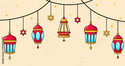 Ramadan Eid Festive Hanging Lanterns and Stars