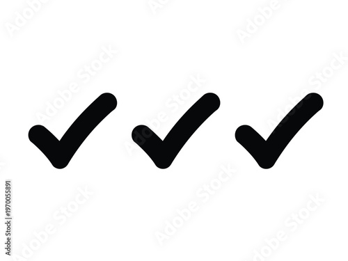 Three black check marks on a white background in a row