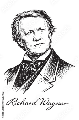 Handcrafted Portraits inspired Richard Wagner Composers Classical Music Vienna, Vector | isolated on transparent background
