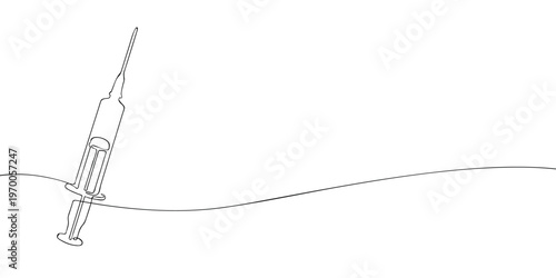 Minimal line illustration of a medical syringe used for injections vaccination treatment and healthcare procedures
