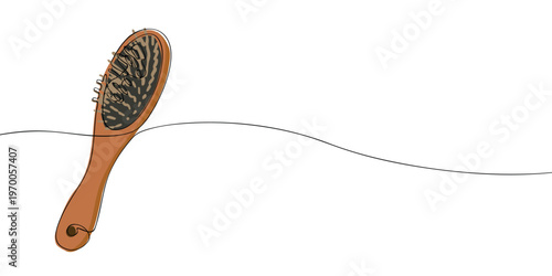 Simple illustration of a wooden hairbrush with bristles, shown in a clean minimal style