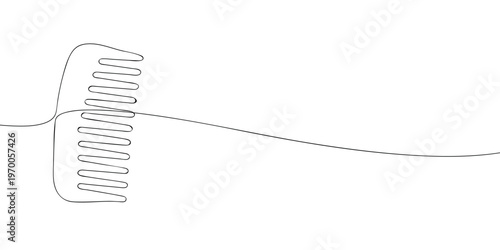 A simple line drawing of a wide tooth comb with evenly spaced long teeth, shown in a minimal continuous line style