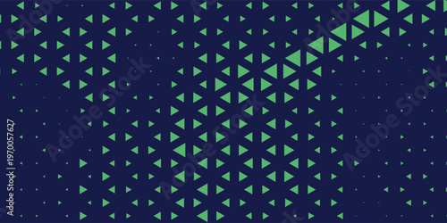 Triangular Blue-Green Halftone Texture. Retrowave Vector Geometric Technology Abstract Background. Half Tone Triangles Retro Colored Pattern. Minimal 80s Style Dynamic Tech Structure Wallpaper. Eps10