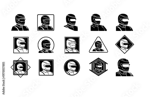 Brutalist Bold F1 Racing Driver Silhouette Sticker, Heavy Geometric Motorsport Logo Vector, Minimalist Architectural Athlete Icon