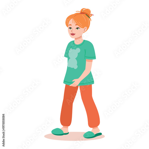Young Woman Walking Pose Flat Character Illustration