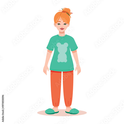 Young Woman Front View Full Body Character Flat Illustration