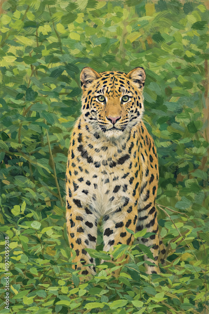 Fototapeta premium Leopard Painting, Jungle Wall Art Print, Wildlife Decor, Jim Corbett Bandipur Kabini Poster