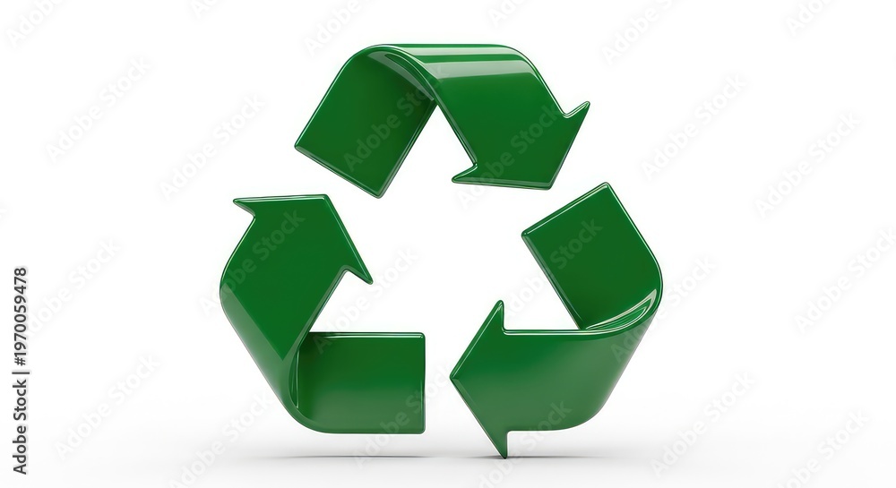 Obraz premium 3D green recycling symbol icon isolated on white background for sustainability concept