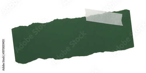 Dark green torn paper piece with masking tape isolated on transparent background PNG