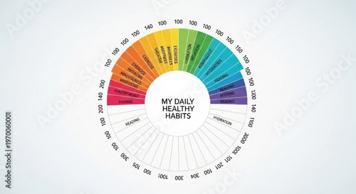Healthy habits wheel, daily routine chart, colorful infographic, wellness tracker
