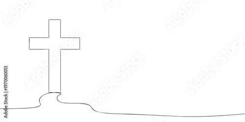 Minimal line illustration of a Christian cross, symbolizing faith, religion, spirituality, worship, and devotion in a simple outline design