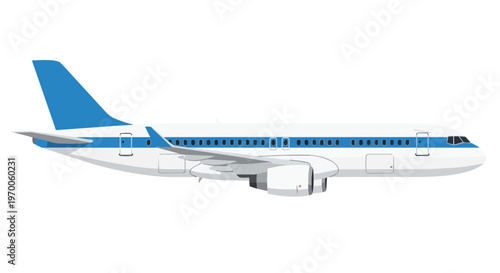Side view illustration of a commercial passenger airplane isolated on white background