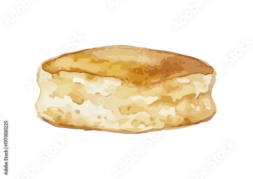 Watercolor-style thick fluffy Japanese-style pancake illustration, stack with berry maple syrup ／ 水彩ふかふかパンケーキ
