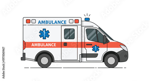Flat Vector Illustration of a Modern Emergency Ambulance Vehicle