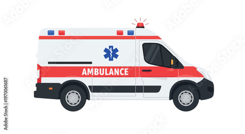 Modern Emergency Ambulance Vehicle Isolated on White Background