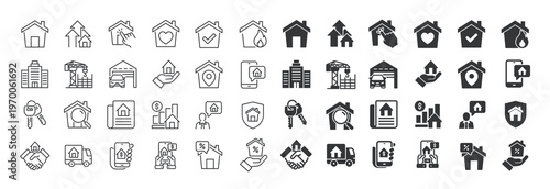 Real estate thin line and solid icon set. Multi series icon collection. Web minimal icons
