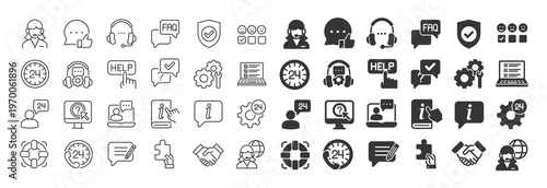 Customer service thin line and solid icon set. Multi series icon collection. Web minimal icons