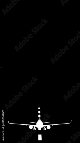 The airplane flies on black background