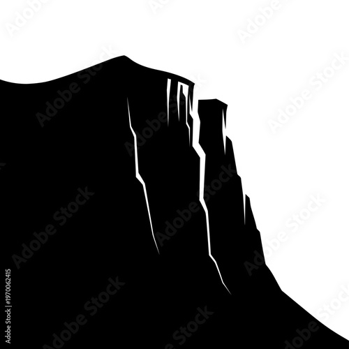 Dramatic Silhouette of a Mountain Cliff Against a White Sky.