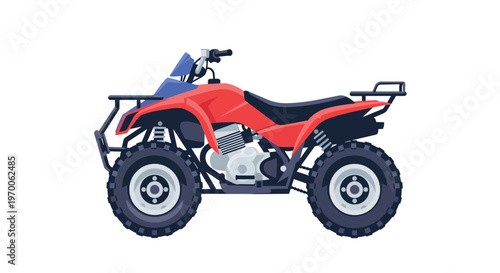 Red ATV Quad Bike Illustration for Off-Road Adventure and Extreme Sports