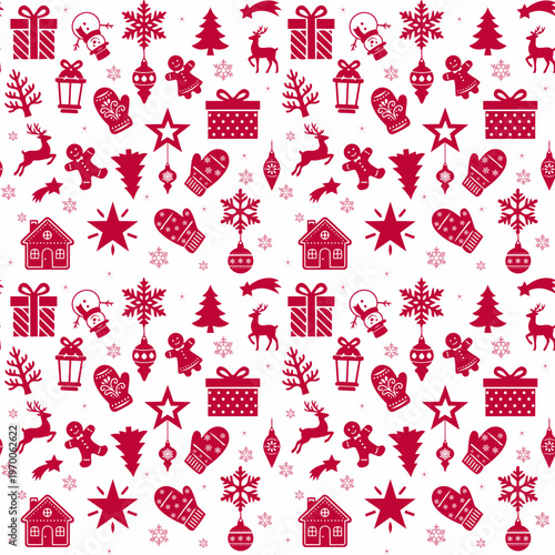 Red Christmas Icon Seamless Pattern
