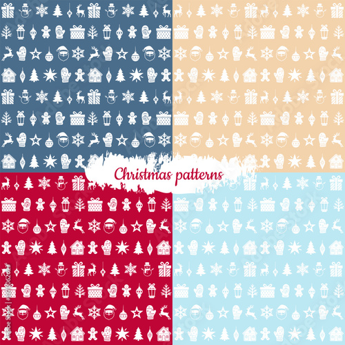 Classic Christmas Seamless Pattern Set with Holiday Icons