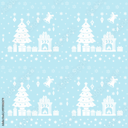Blue Cozy Christmas Seamless Pattern
