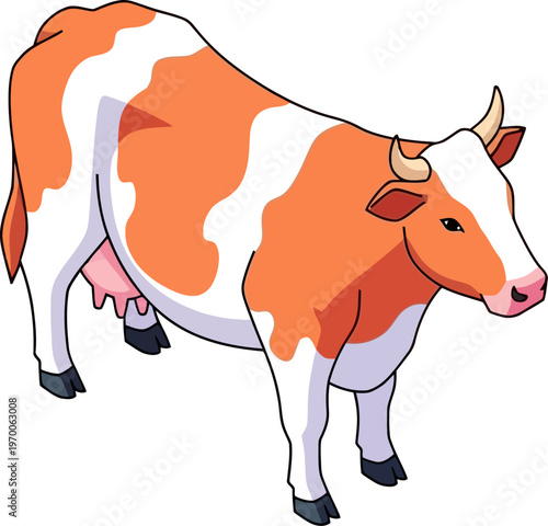Brown and white spotted cow standing