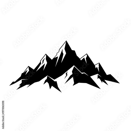 Majestic Mountain Range Silhouette with Jagged Peaks and Snowy Tops.