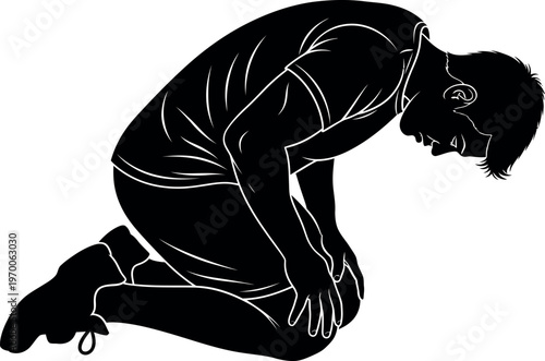 Silhouette of a person kneeling in prayer or contemplation