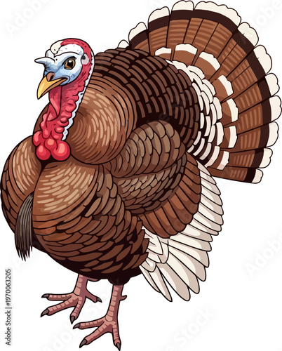 Domestic turkey tom displaying tail feathers