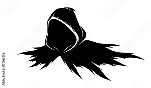 Stylized hooded cloak silhouette with dramatic flowing edges black vector isolated on white background