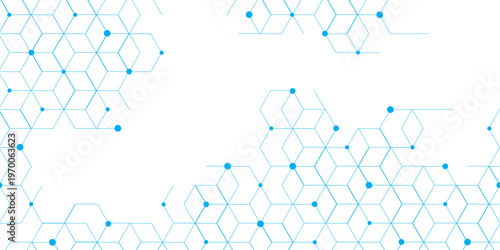 Science network pattern blue Hexagonal abstract background. Big Data Visualization structure elements. Health care and science medical pattern innovation. Template design with concept Dots and lines.