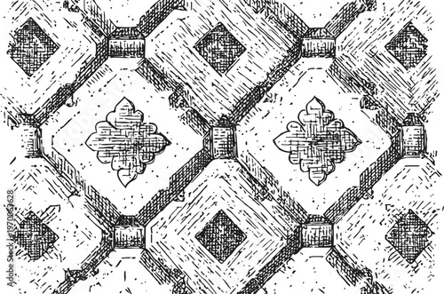 vintage ornamental tile pattern geometric and floral design with intricate hand drawn texture